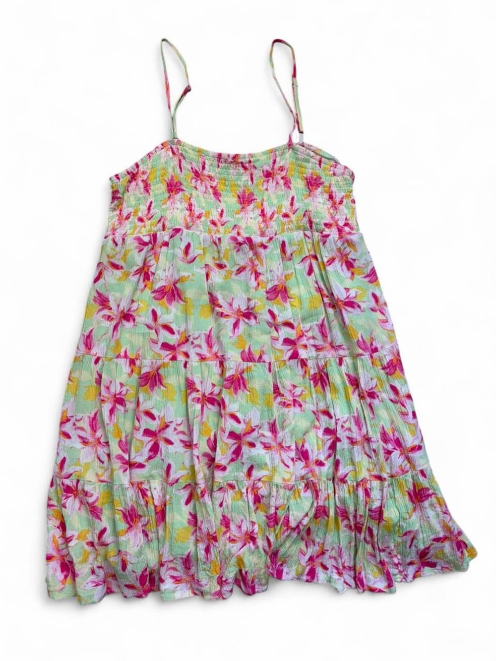 No Boundaries Pink Floral Tiered Sundress with Mint Accents
